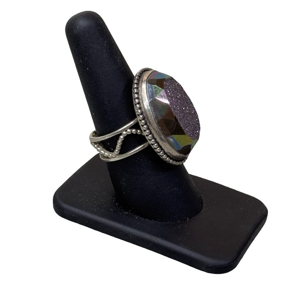 Colleen Lopez Sterling Silver 925 Purple Druzy Mystic Ring Size 8 Adjustable - Picture 11 of 12